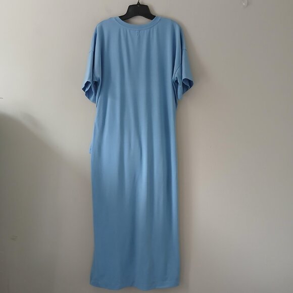 Sweaty Betty Women's Size M Knot Front Blue Maxi Dress Side Slit Short Sleeve - Picture 12 of 16